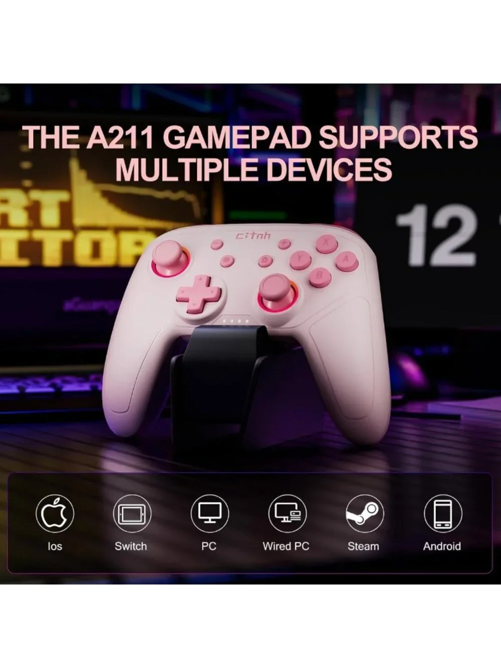 Wireless Controller for Switch & PC - Hall Effect Joysticks, Turbo, 1000mAh